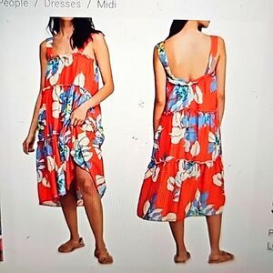 Free People Moonshine Midi Dress Floral Orange Blue White small